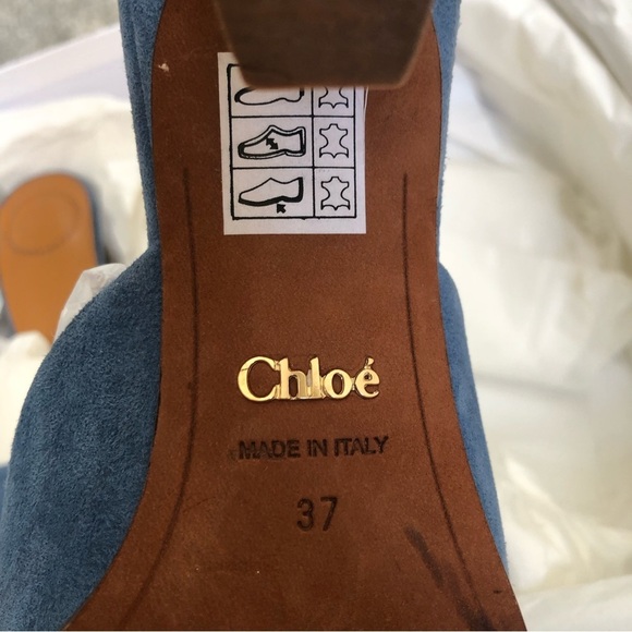 Chloe Size 37 (US 7) Oli 50mm Suede Blue Mule Sandals - Picture 6 of 9
